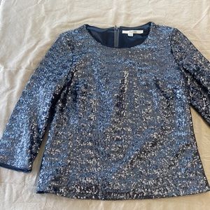 Boden Gray Blue Sequin Blouse size 8 3/4 sleeve EC